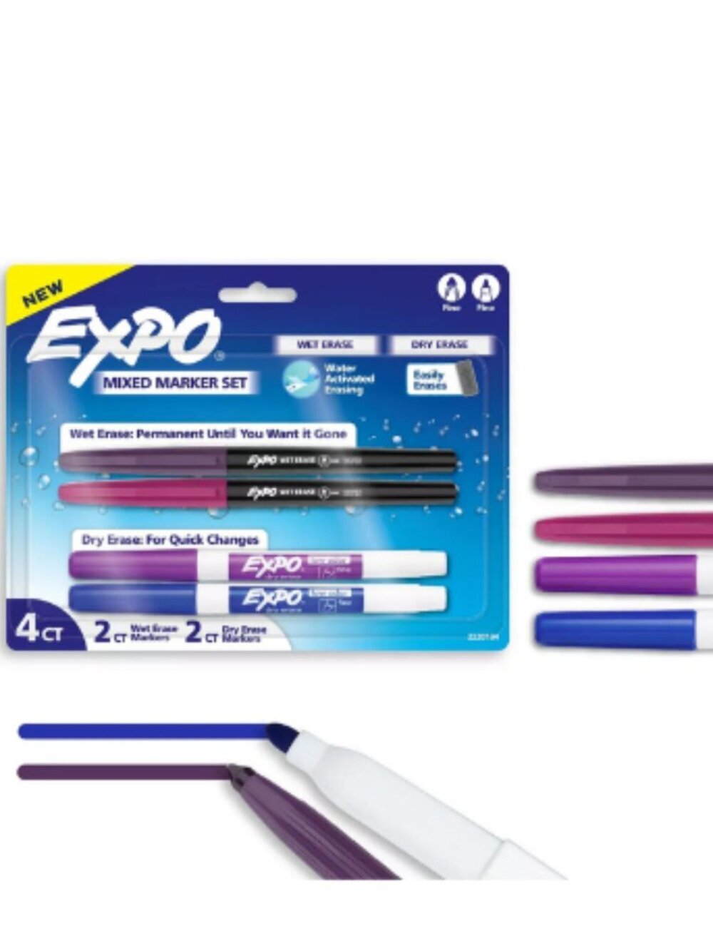 Expo 4ct Assorted Dry & Wet Erase Markers Fine Tip Purple Whiteboard Set